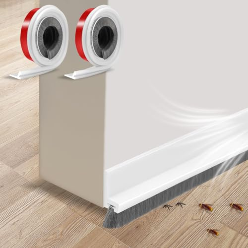 2 Pezzi 100 CM Paraspifferi Spazzola Sottoporta Garage, Spazzolino Sotto Porta Bianca Spazzola per Porta Ingresso, Spazzole Sottoporta Antispiffero Insonorizzato Antipolvere Antifreddo Anti-Insetti