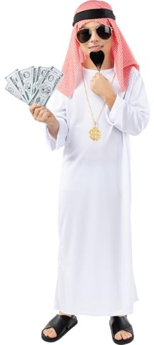 Funidelia | Costume darabe pour garçon Émir, Pétrole, Dollar - Déguisement pour enfant et accessoires pour Halloween, carnaval et fêtes. - Taille 5-6 ans - Blanc