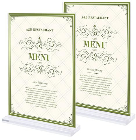 Yesaler Soporte de Letrero de Acrílico A5 Soporte de Menú de Carteles Transparente Soporte de Sobremesa en Forma de T de Doble Cara para Restaurantes Hotel Tienda Oficina 2 Piezas