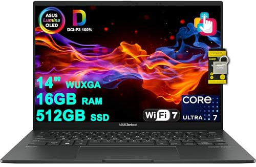 ASUS Zenbook 14 Creator Laptop 14 WUXGA Lumina OLED Touch (500nits HDR, 100% DCI-P3) Intel 16-core Ultra 7 255H (Up to 13 Tops) 16GB RAM 512GB SSD for Business Work Win11 ICP Hub w/Copilot AI