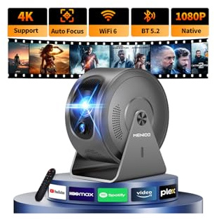 Proyector Portátil [Built-in Apps] Support 4K 1080P Mini Proyector 2026 Upgraded, WiFi 6 Bluetooth 5.4 con Auto Focus & Auto Keystone y 360°Rotable Compatibile con HDMI/TV Stick/USB/Laptop-Gris