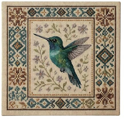Kit de bordado para principiantes – Accesorios de punto de cruz de colibrí con patrón floral | Juego de costura de bordado, para principiantes, adultos, pasatiempos, manualidades, familia, vacaciones