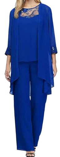 Generisch Conjuntos de pantalones de cárdigan para mujer, 3 piezas, traje de boda y noche, trajes elegantes de gasa, trajes elegantes