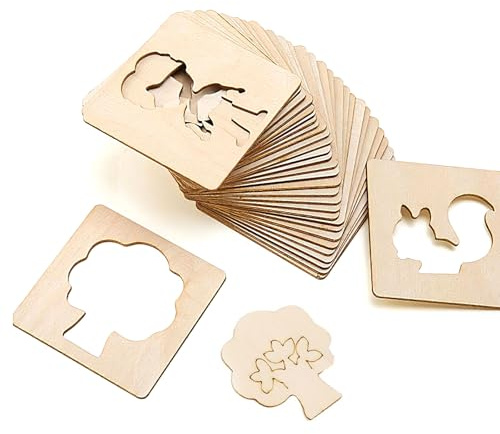 Fysaran Malschablonen Kinder, DIY Schablonen Malen für Kinder, Holz Zeichenschablonen, 60 Stück Wiederverwendbar Malbedarf Zeichenschablone für Kunsthandwerk und Malvorlagen