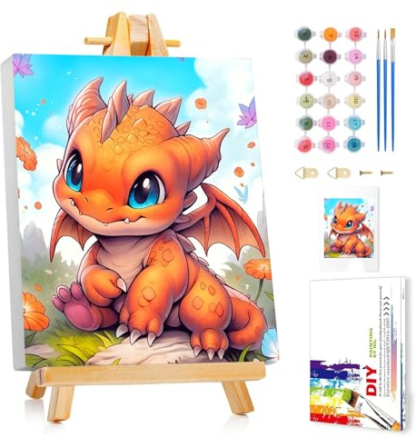 Mafenr Art Dragon Paint by Numbers for Kids, Dragon Paint by Number with Frame and Easel, Paint by Numbers for Children Age 5-8-12 for Gifts and Decor - 9.5X12Inch/24x30cm