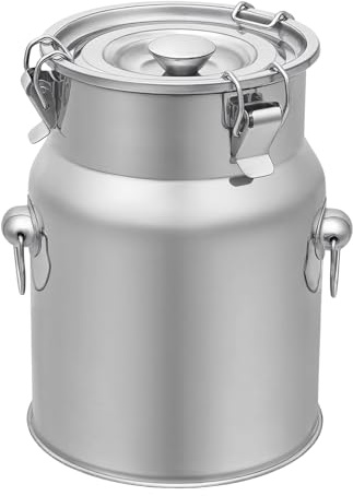 VonVVer 5L Edelstahl Milchkanne mit Deckel - Luftdichter Milchbehälter mit Silikon-Dichtring, Großer Edelstahl Eimer Transportkanne, Milchkännchen für Küche, Gastronomie (5L,mit Wasserhahn)