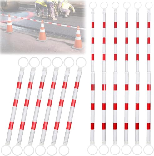 12 Pcs Traffic Cone Bars, 1.23-2.2m Retractable Barrier Poles | Expandable Safety Cone Barrier Poles, Reflective Red White for Car Parks, Events, Work Areas and Temporary Access Control