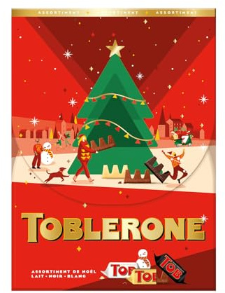 TOBLERONE - Assortiment de Chocolats à Offrir ou à Partager - 3 Variétés de Mini-Toblerone : Noir, Lait, Blanc - Boîte de 400 g