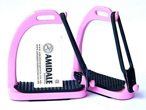 AMIDALE PEACOCK STIRRUPS HORSE EQUESTRIAN SAFETY IRON FILLIS STIRRUPS BLK/PINK/RED/BLUE/SILVER (4.75, PINK)
