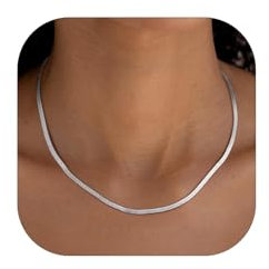 FindChic Kette Damen Silber Schlangenkette 3mm Edelstahl Choker Collier Sleek Halskette 38cm Halsreif wasserfest Snake Chain Modeschmuck für Muttertag Jahrestag Geburtstag