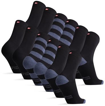 DANISH ENDURANCE 6 Paires de Chaussettes en Coton Premium, Respirantes & Douces, Homme Femme, Multicolore (2x Noir, 2x Bleu/Noir rayures, 2x Noir/Bleu Talon et Orteils), 39-42