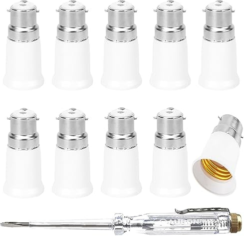 Xiatiaosann 10 Pcs B22 vers E27 Adaptateur Convertisseur de Douille de Lampe Ampoule Convertisseur de Base Universel Baïonnette à Vis Support de Convertisseur avec Stylo Testeur Électrique