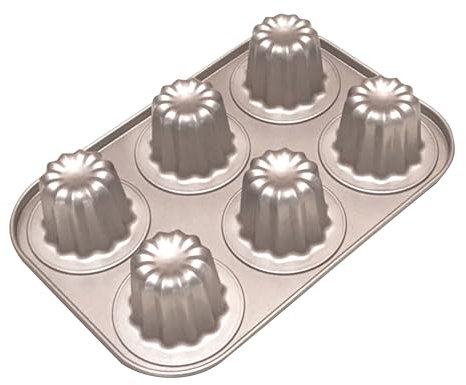 OGIBRIDI Caneles Mould Mini Cake Tins for Baking Cannele Mould Bordelaise Bakeware Non-Stick French Pastry Mold Muffin Tin Panna Cotta Moulds for Cannelé Cupcake Jelly Carbon Steel 6 Cavity