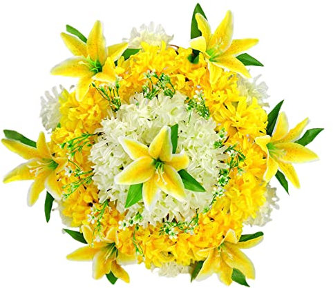 belupai Couronne de Cimetière Artificielle de 19,7 Pouces, Couronnes Funéraires de Chrysanthème en Soie pour la Maison, Le Magasin, Le Festival, la Couronne de Mariage, la Couronne(Jaune)