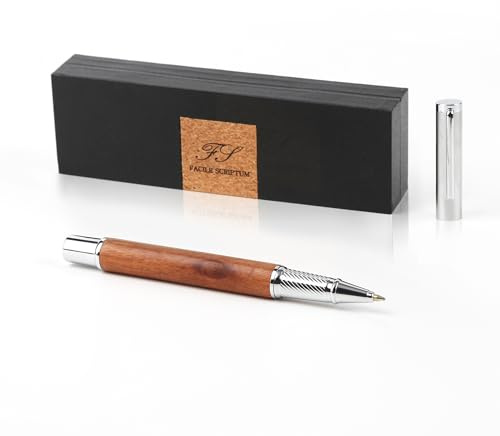 Facile Scriptum | Hochwertiger Premium Tintenroller aus Metall und Holz mit schöner Geschenkbox | Modell Ambitio Braun | Perfekt zum Schreiben und Verschenken | Braunes Sandelholz