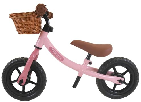 Hippiez Laufrad aus Metall mit Weidenkorb Worker Old Pink ab 2 Jahren – Rosa Lauf Fahrrad – Verstellbarer Sattel und Lenker – Für Mädchen – Kompakt und sicher – Niedriger Einstieg