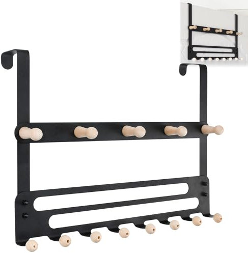 STCRERAG Over Door Hook Hanger, 13 Hook Door Coat Hanger Heavy Duty Over Doors Hook Rack Over The Doors Coat Rack for Hats Bags Clothes Towels, Black