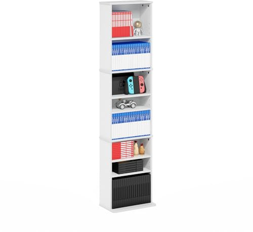 Furinno Jaya Torre de Almacenamiento Multimedia con 9 estantes y estantes Ajustables, Blanco