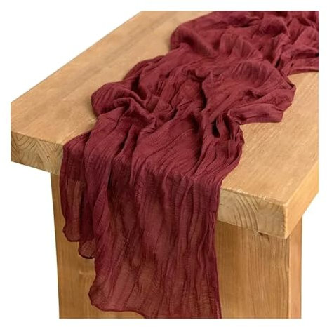 OZLCUA Runner da tavola in Garza 6pack Cheese Cloth Gauze Table Runner Rustic Wedding Table Decor 90 * 300CM Wedding Reception Christmas Table Runners Lavabile Tablerunner(Burgundy)