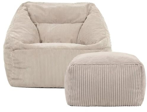 1-sitziger Dicker Cord-Sitzsack-Stuhl, Sitzsack-Bezug, Weicher Pouf, Ottomane, Ohne Füllstoff, Kinder-Erwachsene-Sitzsack-Stuhl, Fauler Sessel, Couch, Bodenbestuhlung, Rahmenlose Möbel(Beige white,2 i