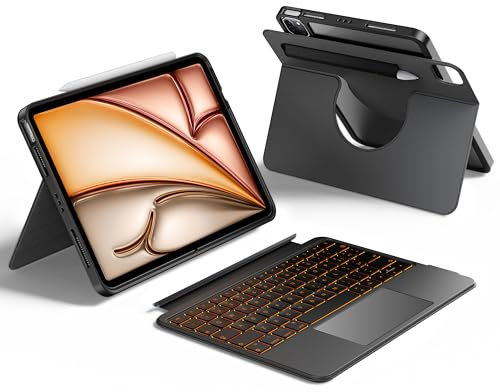 HOU Custodia con Tastiera per iPad Air 11 (M3/M2) 2025, Custodia Magnetica Staccabile con Tastiera per iPad Pro 11 (4ª/3ª/2ª/1ª Gen) e iPad Air (6ª/5ª/4ª Gen), con Touchpad, Retroilluminazione - Nero