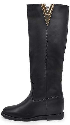 IF Fashion Stivali Alti da Donna Con decorazione metallica a forma di V Zeppa Interna Rialzo LY81-7A nero N.40