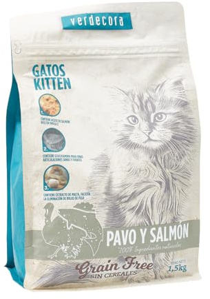 Verdecora Alimento Completo Hipoalergénico para Gatos Kitten con Pavo y Salmon | Sin Cereales | Pienso para Gatos Junior de Todas Las Razas | 1.5kg