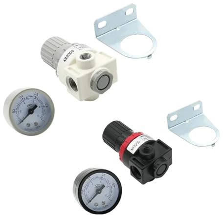 2 st AR2000 1/4 tum gänga BSP pneumatisk luftkompressor tryckregulator reduktionsventil 4 mm 6 mm 8 mm 10 mm 12 mm anslutningsbeslag (AR2000-PC, filter)