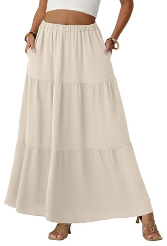 QIXING Womens Boho Maxi Skirts Flowy Elastic High Waisted A-Line Casual Long Skirts with Pockets Beach Holiday
