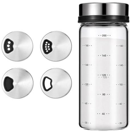 Salt and Pepper Shakers, Adjustable Pour Holes Salt Shaker, Salts Shaker with Lid, Salts and Pepper Pots, Glass Peppers Sets for Kitchen Restaurant Picnics Camping Farmhouse Accessories (200ml)