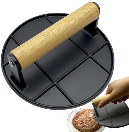de Cuisson pour Hamburger - 15,2 cm - Presse à Hamburger Smash en d'aluminium - Poignée en Bois résistante à la Chaleur - Broyeur à Patty - Outil de Cuisine pour la Maison, la Cuisine