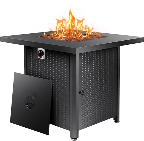 APANA Gas Feuerstelle Outdoor Feuertisch Gas Gartentisch mit Feuerstelle Gasfeuerstelle Terrasse Balkon 50000 BTU mit Lavasteinen Abdeckhaube