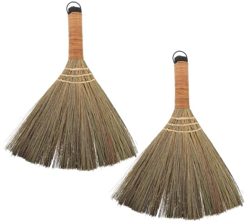 HOMOCONO Reisigbesen Handbesenbürste aus Stroh mit Weichen Flexiblen Borsten 2stücke Hausbesen für Drinnen zum Fegen und Reinigen im Outdoor Cleaning und Küche