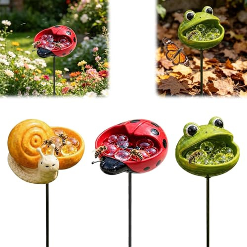 Abreuvoir d'abeilles en forme d'animaux uniques pour le jardin, abreuvoir à insectes, abreuvoir d'eau avec bouche, fleurs créatives, piquet de jardin, cadeau de nourriture pour miel, distributeurs (3