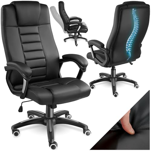 tectake® Silla DE Oficina ERGONÓMICA, Sillón Giratorio Ajustable, Acolchado Extra Grueso de 12cm, Base con Ruedas, Alta Durabilidad, Fácil de Montar, Ergonomía Superior, Silla de Escritorio - Negro