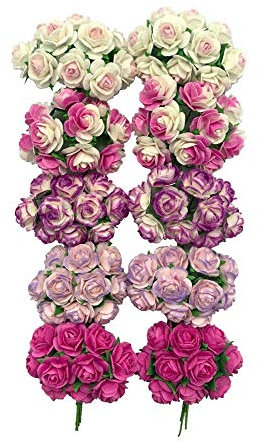 RATREE Shop 100 Stück Mini-Rosen, gemischte rosa Farben, Maulbeer-Papier, Blumen, 15–18 mm, für Scrapbooking, Hochzeiten, Bastelbedarf, Karten, kleine Rosen