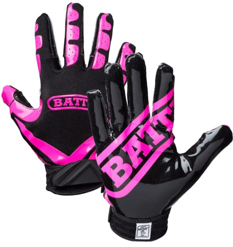 Battle Sports Ultra-Stick Wide Receiver Football Gloves - Adult & Youth Football Gloves - Adult Large, Pink/Black