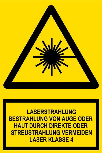 Warnschild - Laserstrahlung Bestrahlung von Auge oder Haut durch direkte oder Streustrahlung vermeiden Laser Klasse 4 - Kunststoff - 20 x 30 cm
