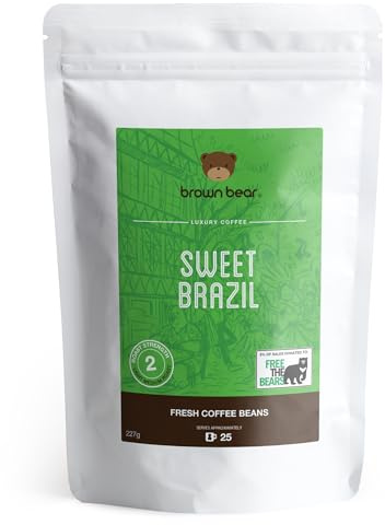 Brazilian Coffee Beans 227g - Light Medium Roast - Brown Bear Sweet Brazil - Donation to Free The Bears - For All Coffee Machines - 100% Arabica