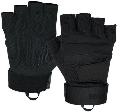 Seibertron S.O.L.A.G. Halvfingerhandskar för Män – Lätta Taktiska Handskar för Airsoft, Jakt, Fotografering och Klättring, Svart, XL
