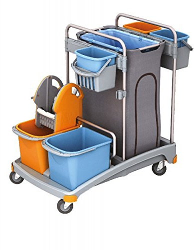 Splast Putzwagenset aus Plastik inkl. Beutelhalter 120 l, 5 Eimern und Moppresse