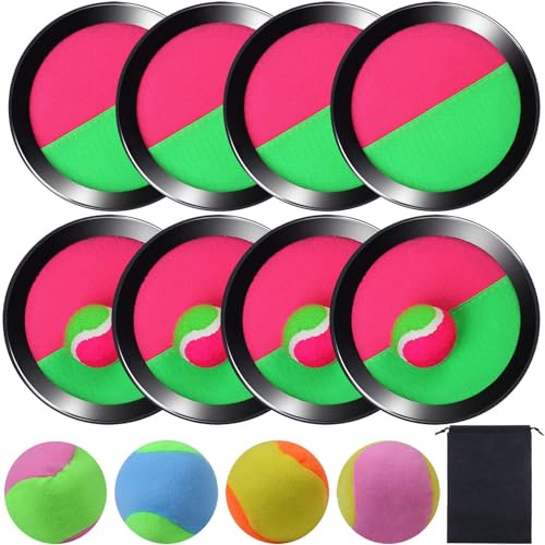 Tupa Juego de 4 discos de juego de remo para lanzar y atrapar, apto para deportes, playa y fiesta, con bolsa de almacenamiento, 8 paletas y 8 bolas (15,5 cm)