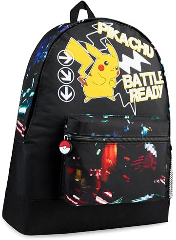 Pokemon Rucksack Kinder, Schulrucksack Jungen und Schulrucksack Mädchen Kinder Rucksäcke, Pokeball Evoli Pikachu Rucksack Schule (Schwarz)