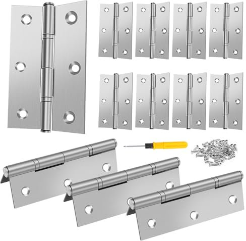 ADNEWX 12 Piezas Bisagras Puertas, Bisagras Pequeñas de acero Inoxidable con 72 Bisagra Tornillos y Destornillador para puertas de madera ventanas cajas