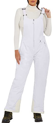 GEMYSE Pantalon de Ski Femme Imperméable et Coupe-Vent Salopette avec Bretelles Réglables pour Neige et Snowboard(Blanc,2XL)