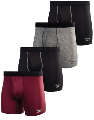 Reebok Mens Boxer Briefs - 4 Pack Performance Stretch Mens Underwear Boxers with Functional Fly, 6 Inseam Boxers for Men, Size Medium, Fig