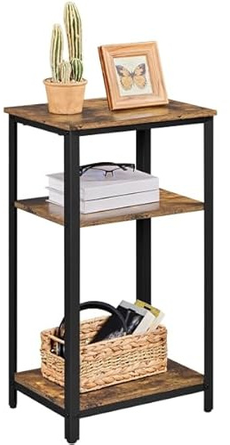 Yaheetech Mesita de café Vintage Estilo Industrial Mesa Lateral con 3 estantes mesilla Porta teléfono de Madera y Metal Mesa de Apoyo para salón, Entrada, Oficina