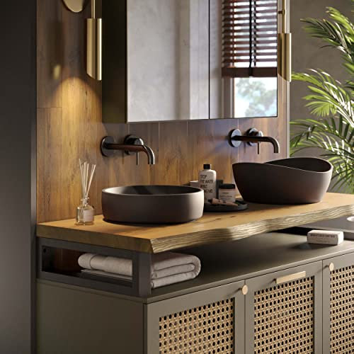LAMO Manufaktur Waschtischplatte, Holzplatte Waschtisch Baumkante, 80x40 cm (AxB), Rustikal, ohne Montageset, LWP-01-A-003-AG
