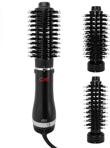 CHI 3-in-1 Round Blowout Brush, Hair Dryer Brush For Smooth, Frizz-Free Hair, 3 Interchangeable Brush Heads & Adjustable Heat Settings
