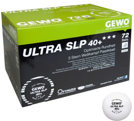 GEWO Ultra SLP Tischtennisbälle - 3 Sterne Tischtennis-Ball aus Plastik 40+ ohne Naht - ITTF-zertifizierte Wettkampf Bälle - 72 hochwertige Profi-Tischtennisbälle weiß, 40+mm Durchmesser